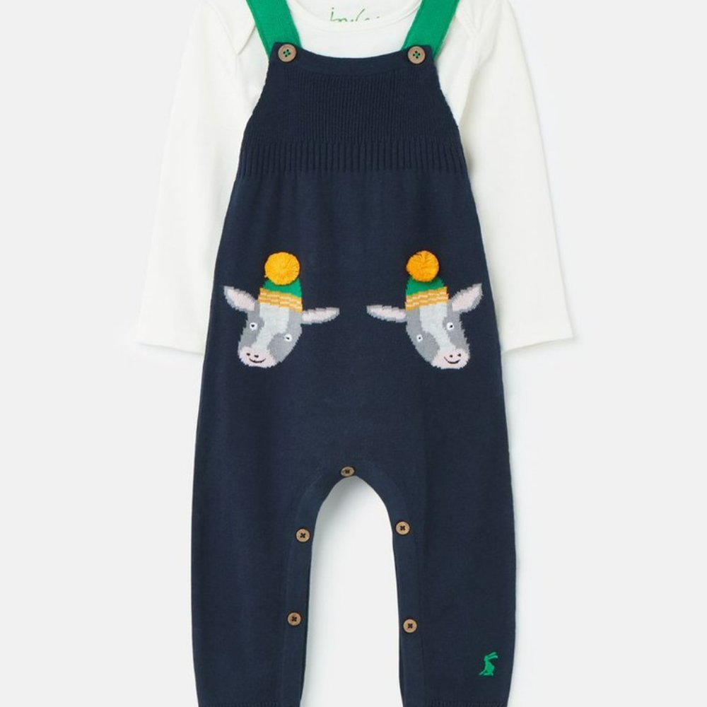 Joules Cotton Cow Overall Jumper Set 3-6m